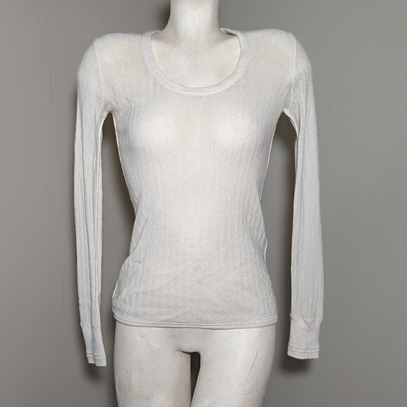 RAG & BONE Estelle Herringbone Cashmere Scoop-Neck Sweater Ivory XS - Picture 2 of 6